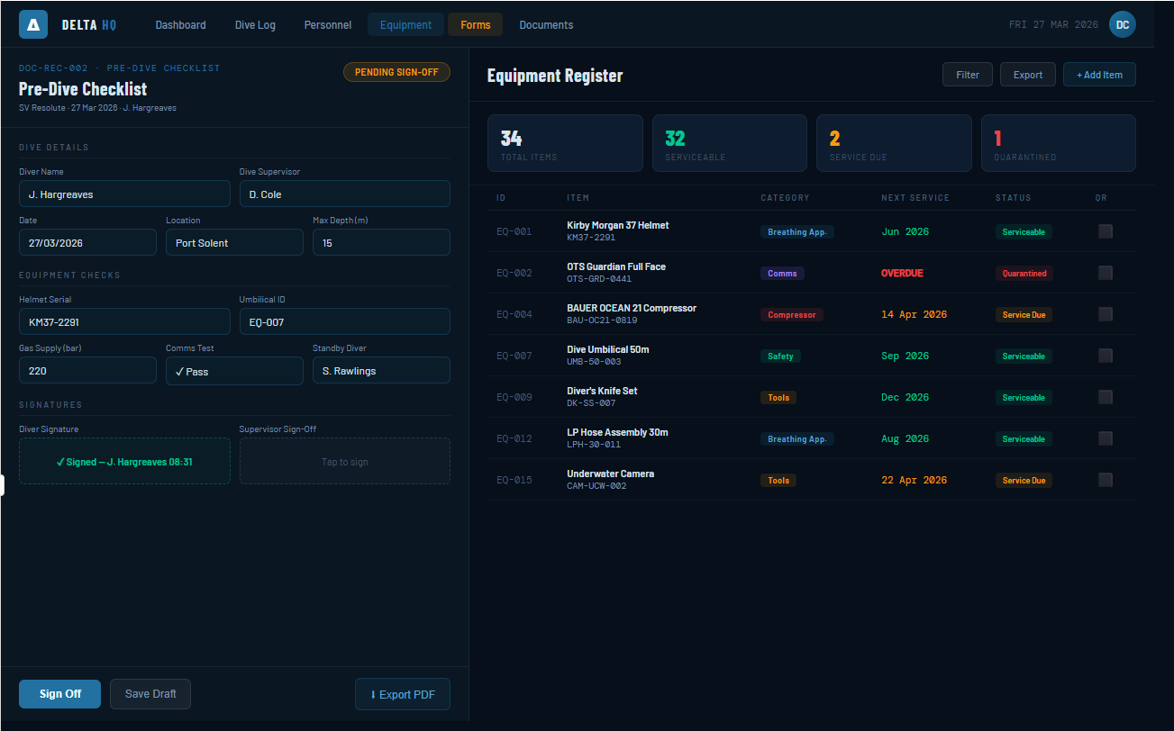 DeltaHQ equipment management